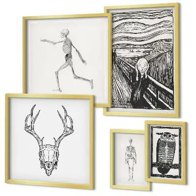 Polittico con cornice arte surrealista raffigurante natura e uomo
