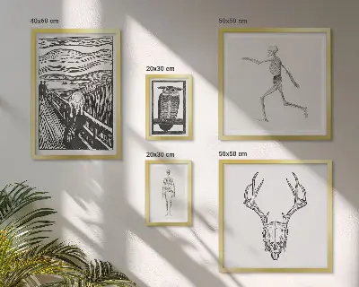Polittico con cornice arte surrealista raffigurante natura e uomo