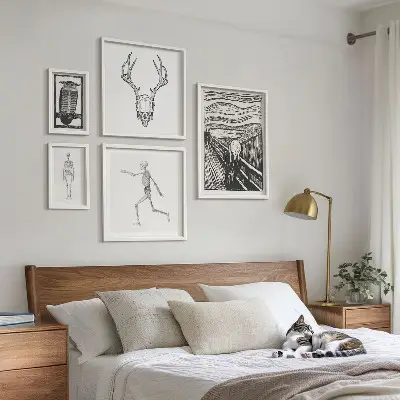 Polittico con cornice arte surrealista raffigurante natura e uomo