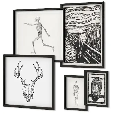 Polittico con cornice arte surrealista raffigurante natura e uomo
