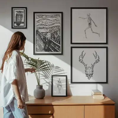 Polittico con cornice arte surrealista raffigurante natura e uomo