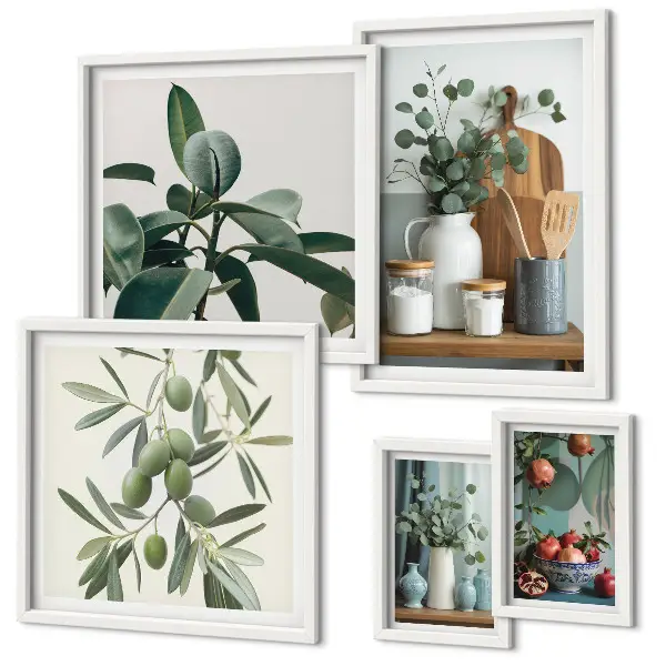 Set di 5 quadri con piante scandinave naturali