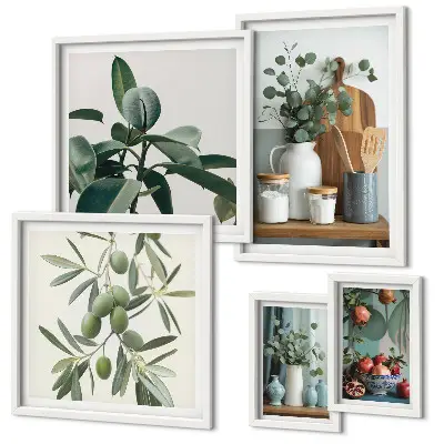 Set di 5 quadri con piante scandinave naturali