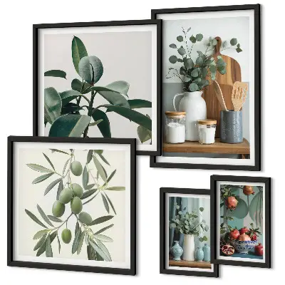 Set di 5 quadri con piante scandinave naturali