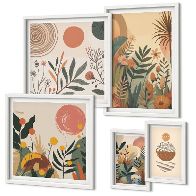 Set di 5 quadri Motivi vegetali astratti in stile boho