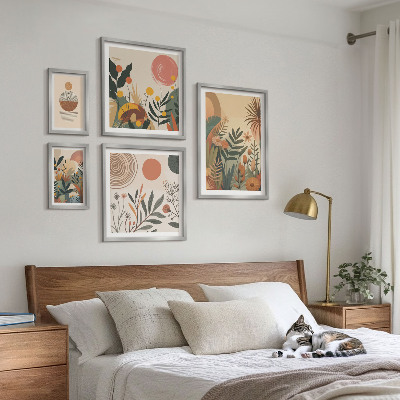 Set di 5 quadri Motivi vegetali astratti in stile boho