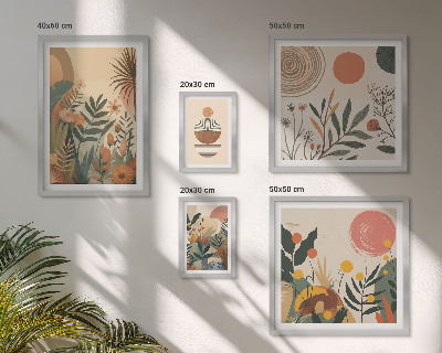 Set di 5 quadri Motivi vegetali astratti in stile boho