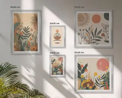 Set di 5 quadri motivi vegetali astratti ispirati allo stile boho
