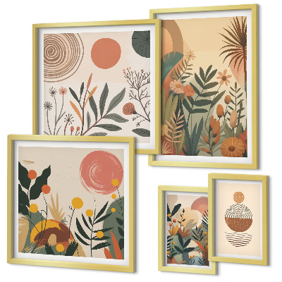 Set di 5 quadri Motivi vegetali astratti in stile boho