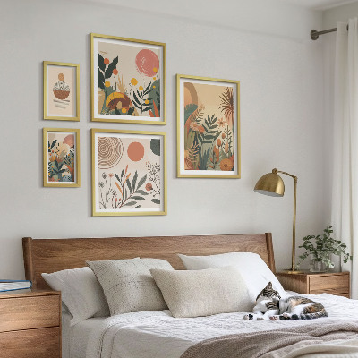 Set di 5 quadri Motivi vegetali astratti in stile boho