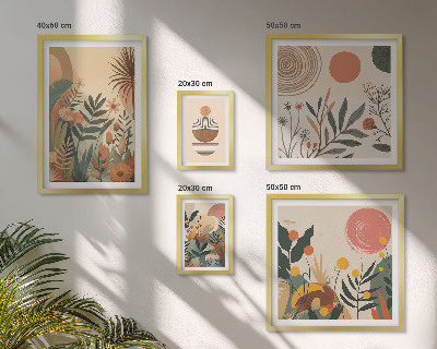 Set di 5 quadri Motivi vegetali astratti in stile boho