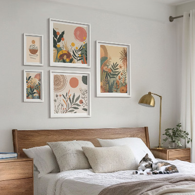 Set di 5 quadri Motivi vegetali astratti in stile boho