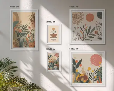 Set di 5 quadri motivi vegetali astratti ispirati allo stile boho