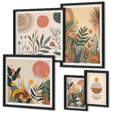 Set di 5 quadri Motivi vegetali astratti in stile boho