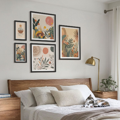 Set di 5 quadri Motivi vegetali astratti in stile boho