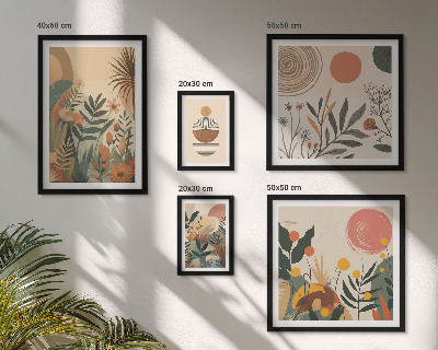 Set di 5 quadri Motivi vegetali astratti in stile boho