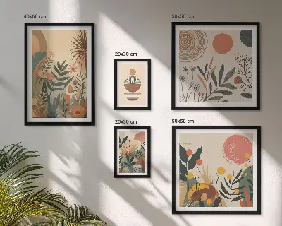 Set di 5 quadri motivi vegetali astratti ispirati allo stile boho