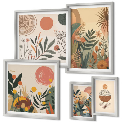 Set di 5 quadri Motivi vegetali astratti in stile boho