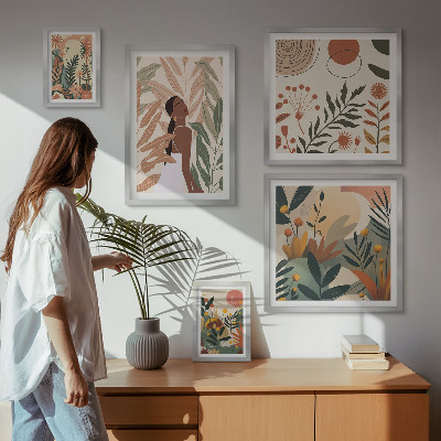 Set di quadri incorniciati Stile boho con figura vegetale