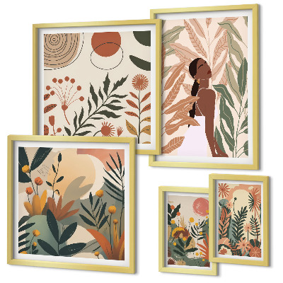 Set di quadri incorniciati Stile boho con figura vegetale