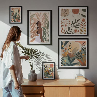 Set di quadri incorniciati Stile boho con figura vegetale