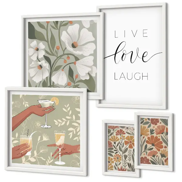 Set di 5 quadri con slogan e grafiche floreali eleganti
