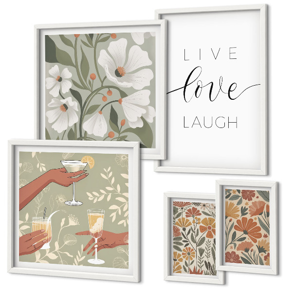 Set di 5 quadri Slogan con grafiche floreali eleganti