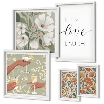 Set di 5 quadri con slogan e grafiche floreali eleganti