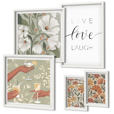 Set di 5 quadri Slogan con grafiche floreali eleganti