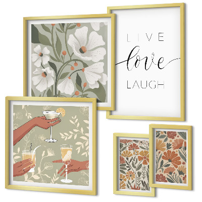 Set di 5 quadri Slogan con grafiche floreali eleganti