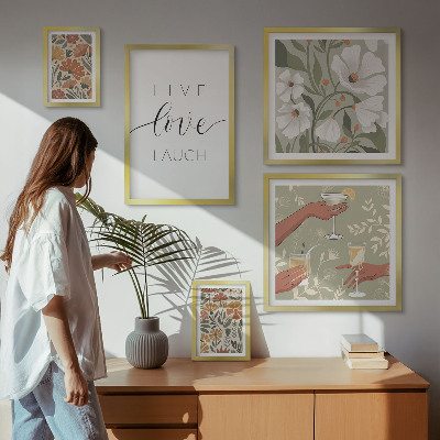 Set di 5 quadri Slogan con grafiche floreali eleganti