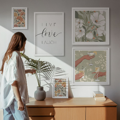 Set di 5 quadri Slogan con grafiche floreali eleganti