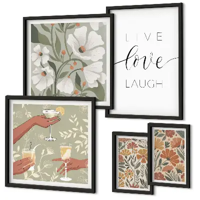 Set di 5 quadri con slogan e grafiche floreali eleganti