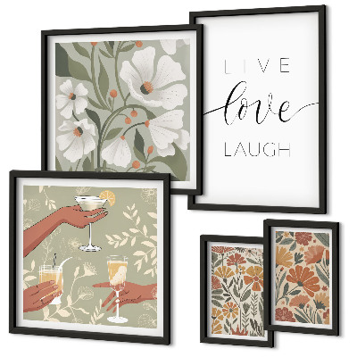 Set di 5 quadri Slogan con grafiche floreali eleganti