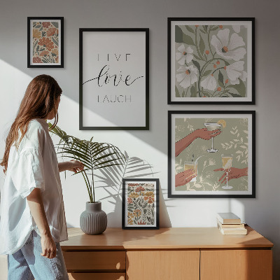 Set di 5 quadri Slogan con grafiche floreali eleganti