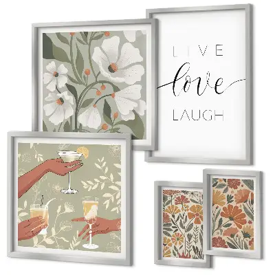Set di 5 quadri con slogan e grafiche floreali eleganti