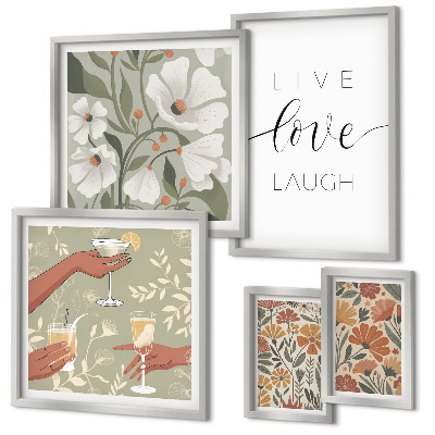 Set di 5 quadri Slogan con grafiche floreali eleganti