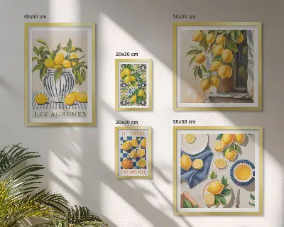 Polittico decorativo provenzale con stampa a tema agrumi e cornice