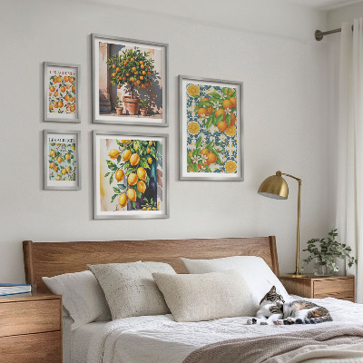 Set di 5 quadri Agrumi fiori vintage