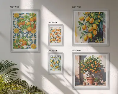 Set di 5 quadri con motivi vintage a tema agrumi e fiori