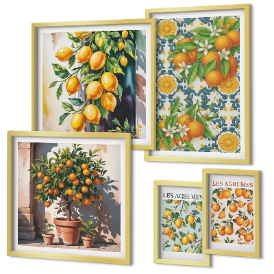 Set di 5 quadri Agrumi fiori vintage