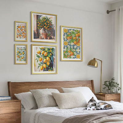 Set di 5 quadri Agrumi fiori vintage