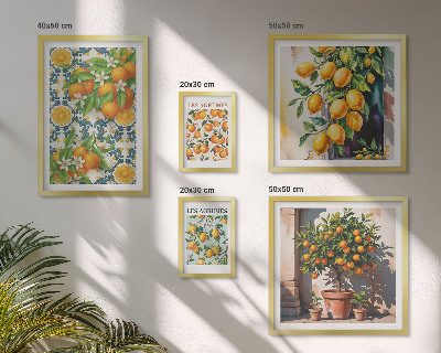 Set di 5 quadri Agrumi fiori vintage