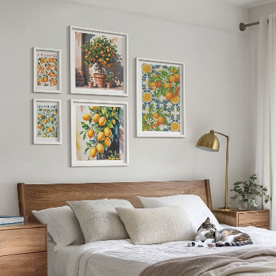 Set di 5 quadri Agrumi fiori vintage