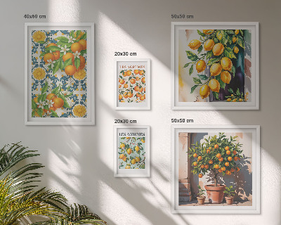 Set di 5 quadri Agrumi fiori vintage