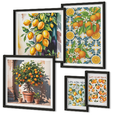 Set di 5 quadri Agrumi fiori vintage