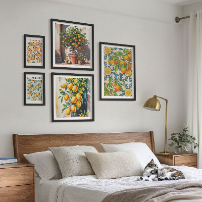 Set di 5 quadri Agrumi fiori vintage