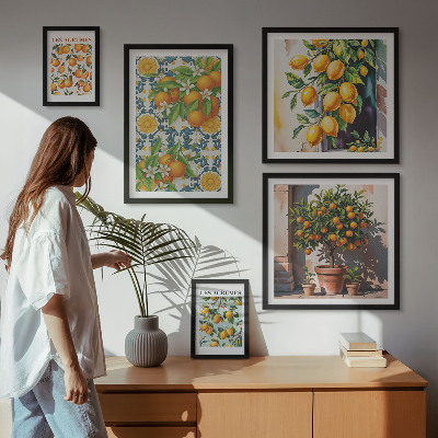 Set di 5 quadri Agrumi fiori vintage