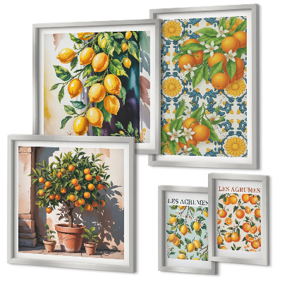 Set di 5 quadri Agrumi fiori vintage