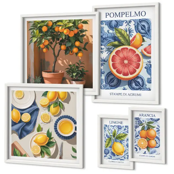Polittico con cornice decorazioni vintage con agrumi
